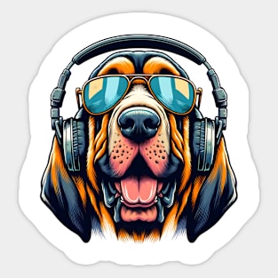 Grinning Bloodhound as Smiling DJ with Headphones Sticker